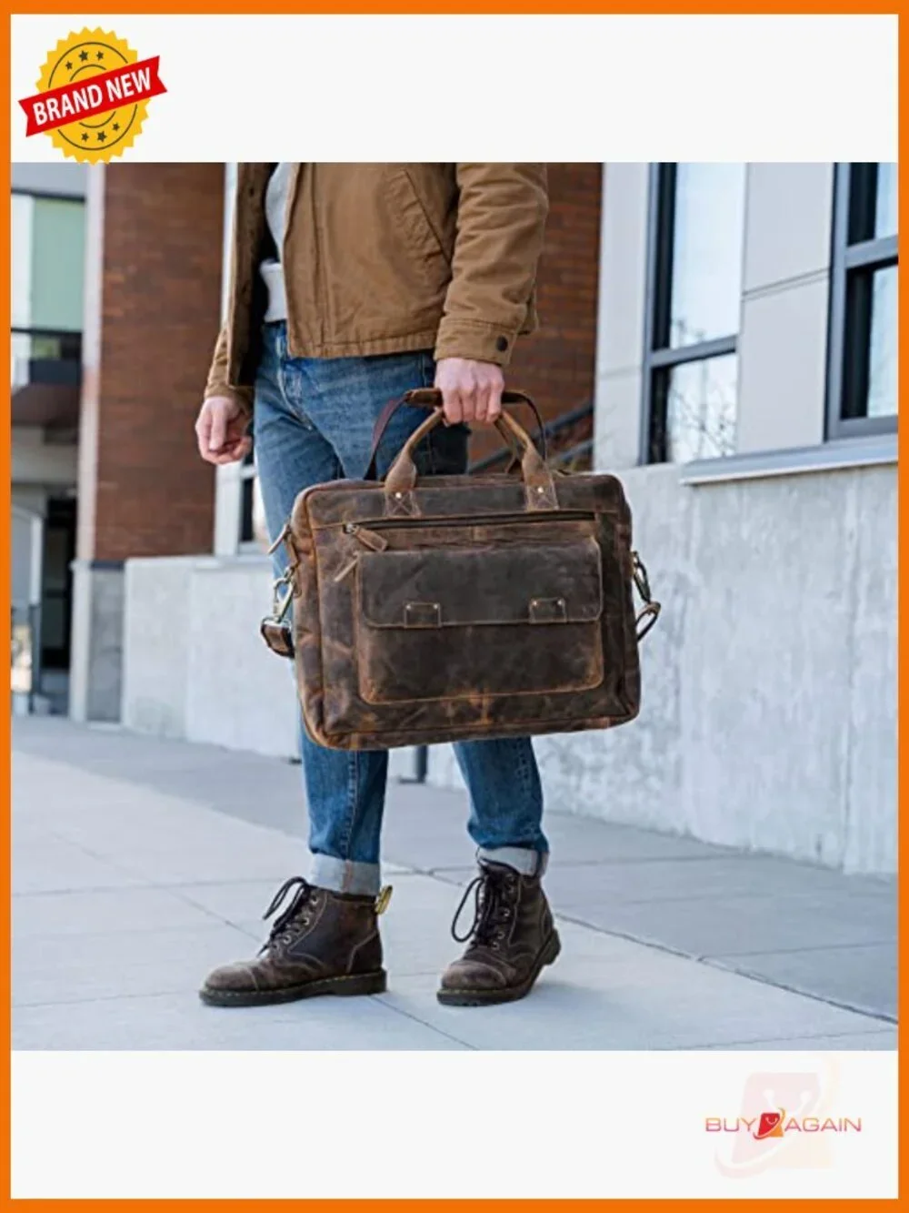 Leather Laptop Messenger Bag 18 inch Briefcase Satchel for Work Travel